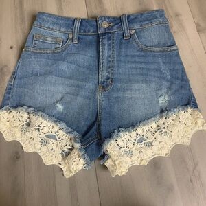 Just USA Blue and Cream Jean Shorts with Lace Trim XS